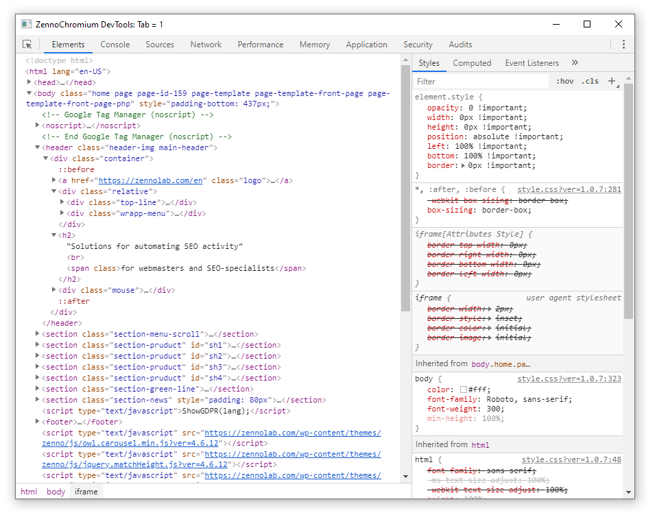 Developer tools от ZennoChromium