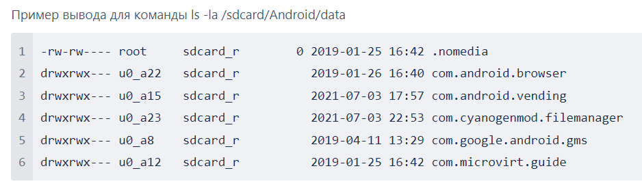 Пример команд