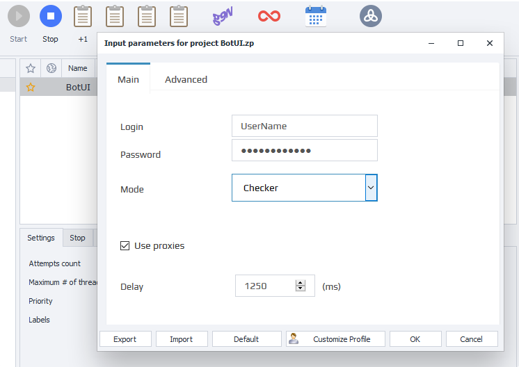 Project input settings via bot interface