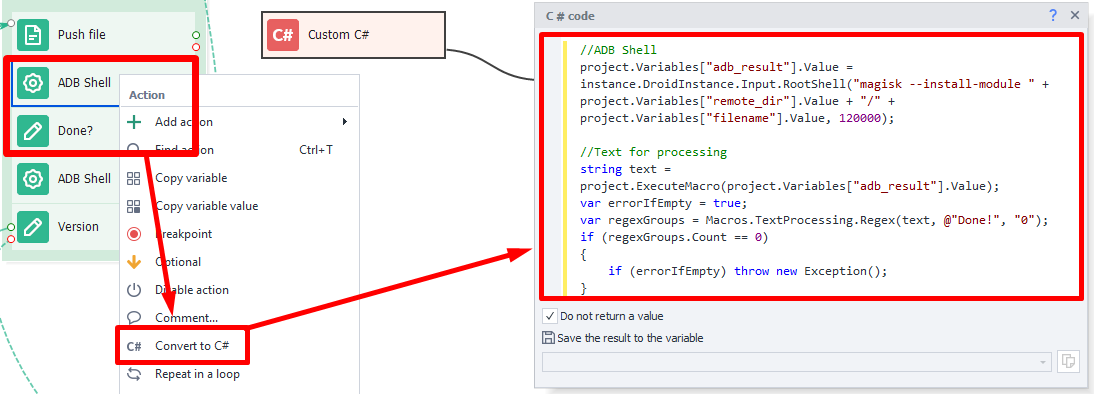 Convert actions to code